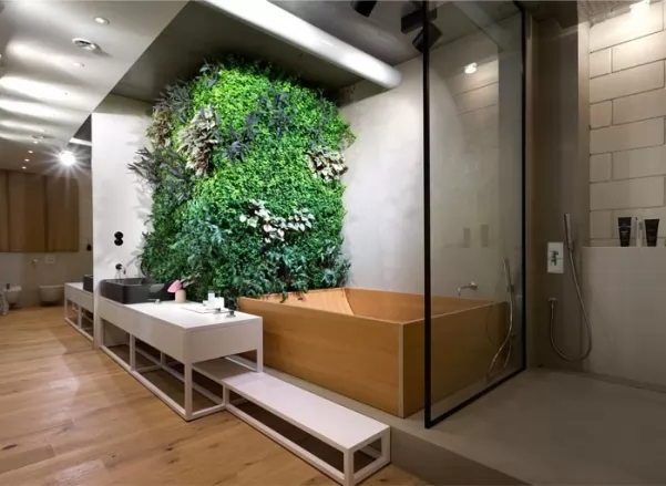 نباتات خضراء طبيعية لتزيد الاحساس بالحيوية فى تصاميم حمامات 2018