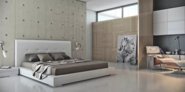 الجدران الخرسانية فى تصاميم غرف نوم 2018